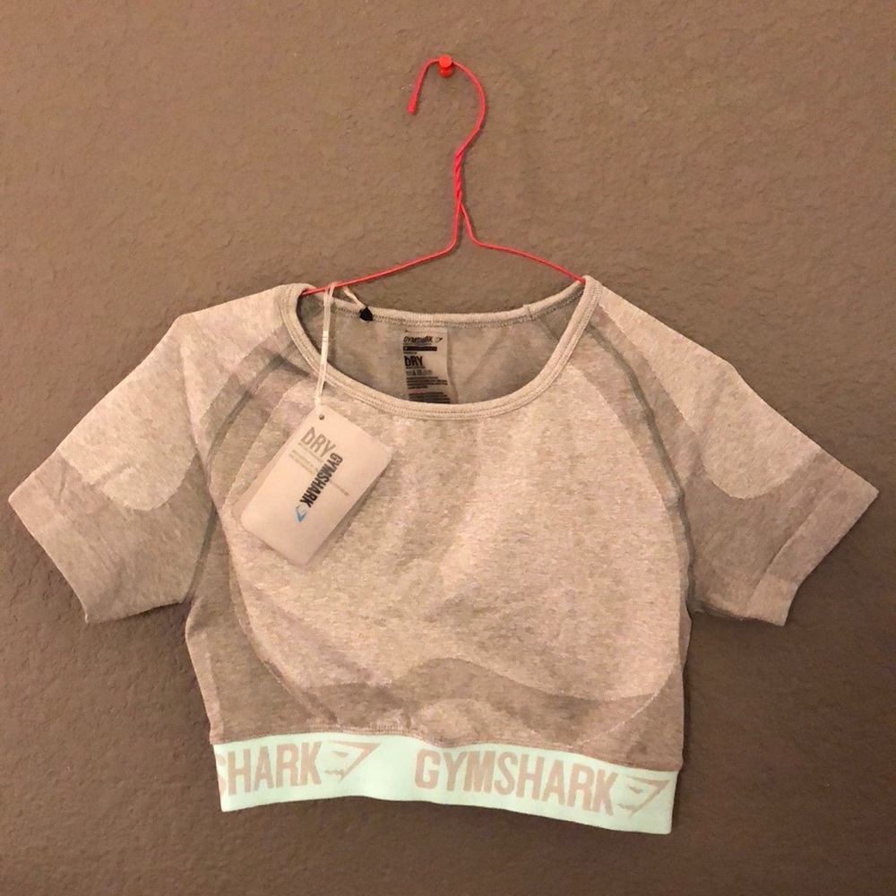 Gymshark Flex Crop Top- Grey/Turquoise (MEDIUM)